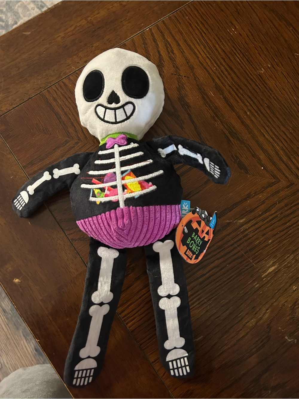 Bark Black & White Skeleton Plush with Purple Corduroy Belly
